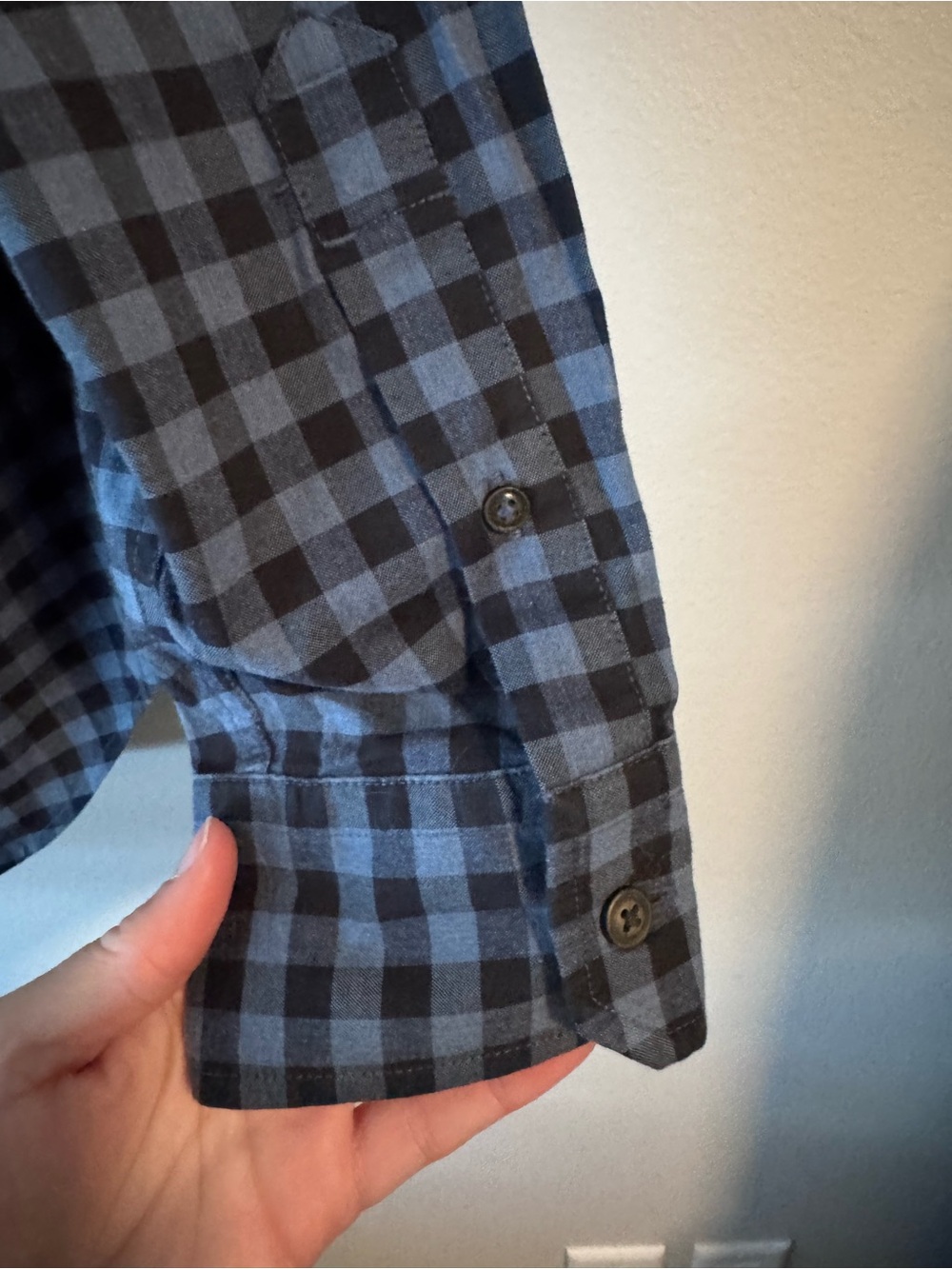 American Eagle Men's Blue and Black Check Button-Down Shirt - Picture 2 of 6